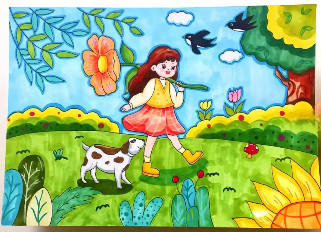 创作灵感 春天的颜色真是五彩缤纷,太阳是红 - 抖音