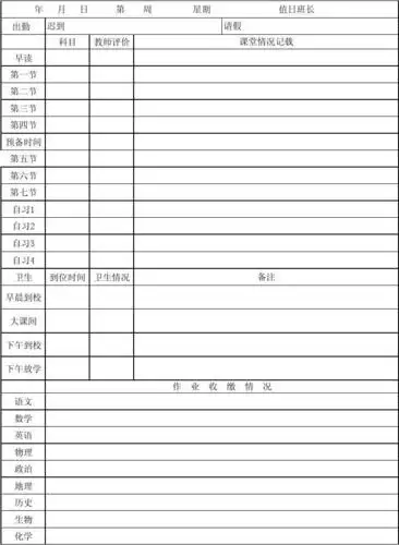 班级日志表格设计