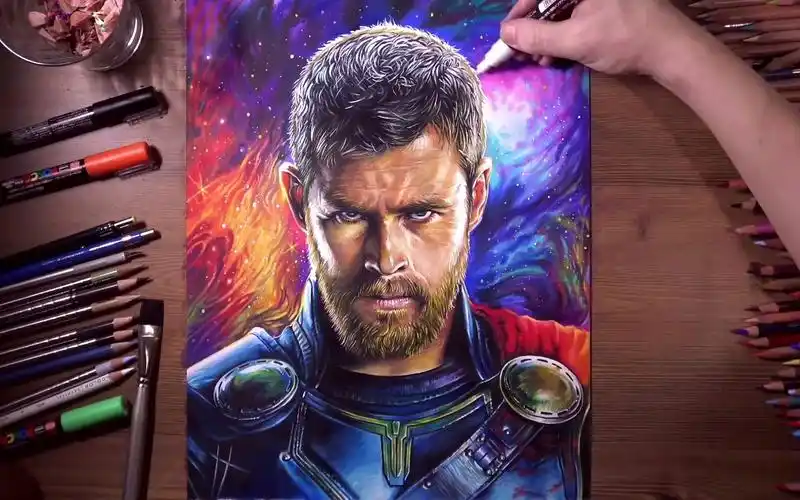 【彩铅手绘】彩铅绘画 漫威复仇者联盟·雷神 全过程!