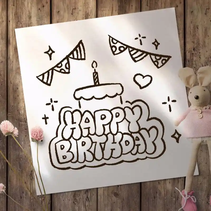 ins风 手绘生日蛋糕贺卡 含步骤 一岁的生日也要有蛋糕吃的哦
