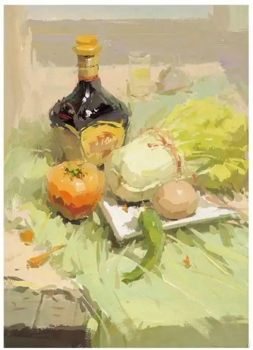 酒瓶子为主题物的色彩静物组合,适合学生临摹的色彩静物范画
