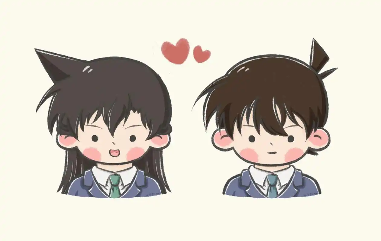 【名侦探柯南|q版情侣头像|新一&小兰】 插播一组情头,新兰