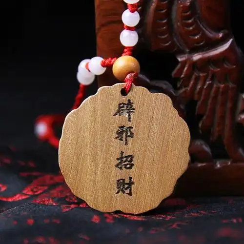 桃木开光天师钟馗钥匙扣项坠汽车挂件辟邪消灾木雕