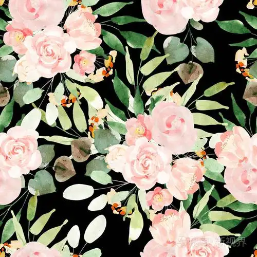 用玫瑰鲜花美丽明亮炫彩水彩花纹