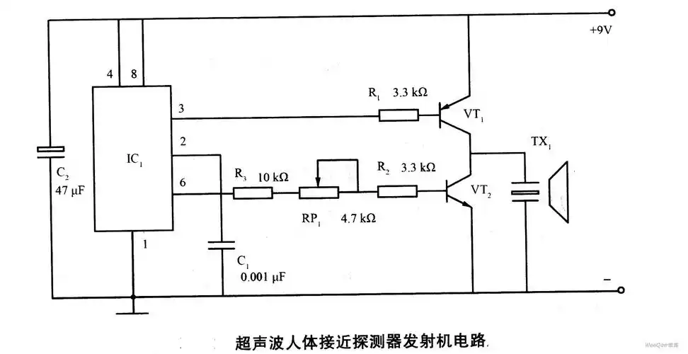 超声波人体接近探测器发射机电路检测电路