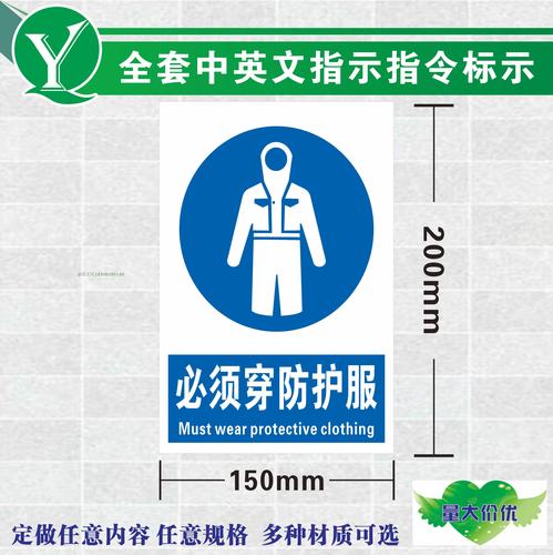 验厂安全标志牌 必须穿防护服标识贴 必须穿安全服警示服标示标牌