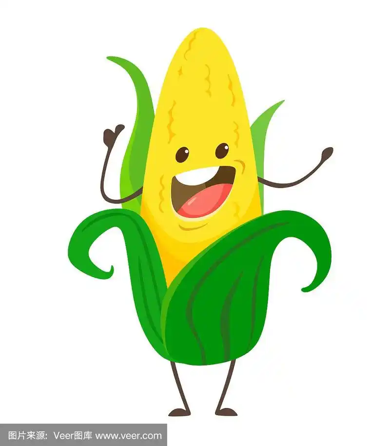 可爱有趣的玉米卡通风格.矢量孤立在白色背景