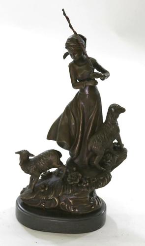 代购 山上牧羊姑娘手工制作雕塑青铜雕像客厅摆件装饰古董欧式