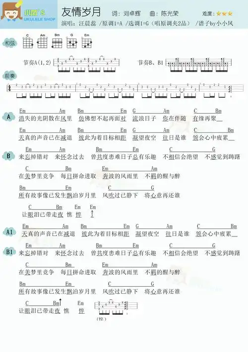 友情岁月简谱虫虫乐谱