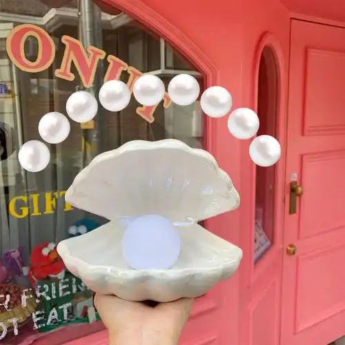 一折阿梦_阿花花酱陶瓷贝壳灯韩国ins可爱少女心梦幻人鱼仙女贝壳灯