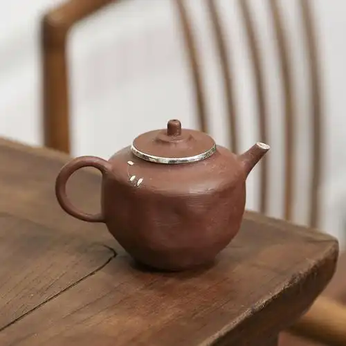一九茶舍手捏锔钉银朱紫砂壶手工茶壶陶瓷功夫茶壶