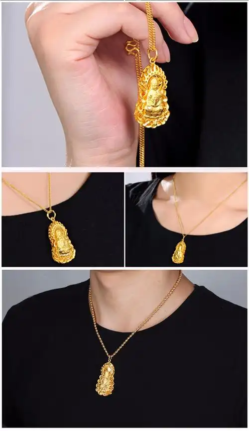 喜兆珠宝黄金观音吊坠本命佛黄金吊坠男火焰观音足金挂坠送男友送家人