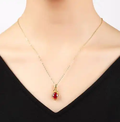 鸣钻国际 黄金项链/999足金石榴石吊坠女配项链/结婚订婚表白礼物 配