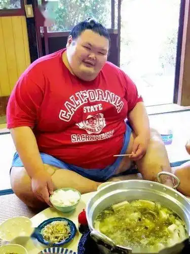 2013年时,体重已经达到271公斤,吃着相扑锅的大露罗回国后,为了自己的