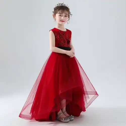 女童公主新款高贵主持人礼服裙拖尾高端定制走秀演出服儿童礼服