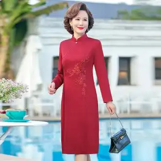 劳希尼婚礼妈妈装礼服5060岁女中老年刺绣立领喜婆婆绸缎婚宴旗袍酒