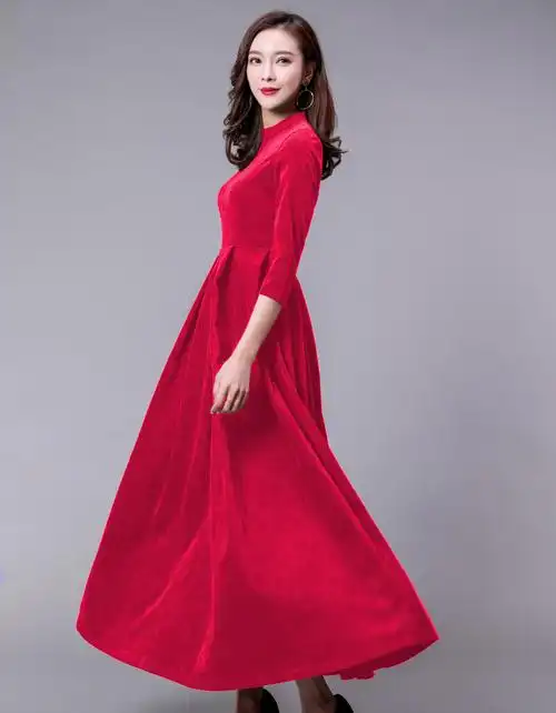 连衣裙女春秋2021新款修身显瘦拖地气质名媛灯芯绒打底高腰长裙