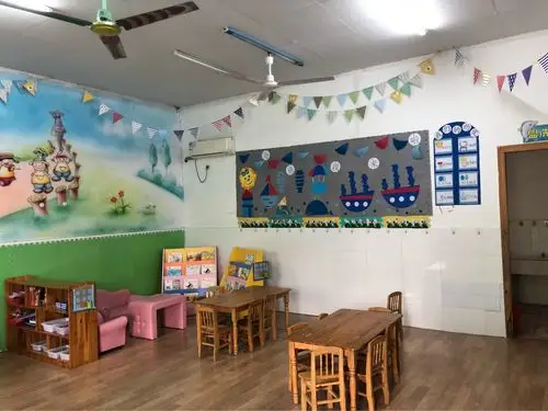 这面主题墙老师是希望小朋友像海里的鱼儿一样能够自由地畅游