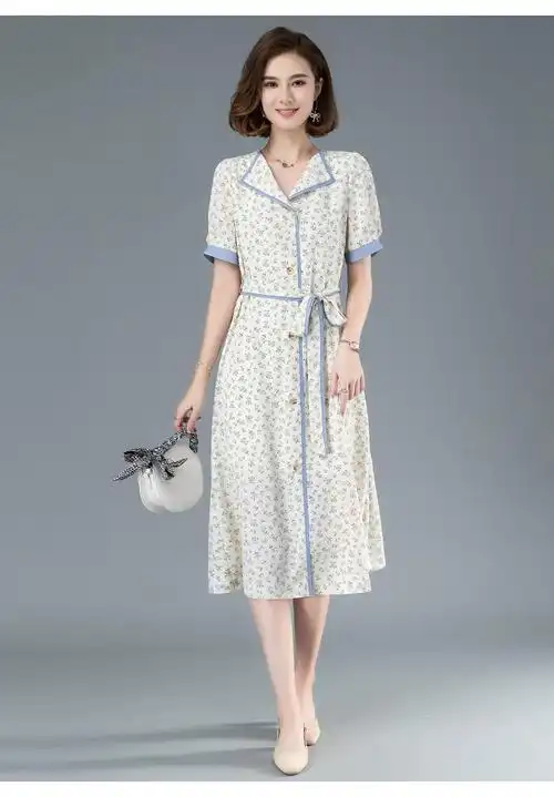 卡迪菲丽cortifely轻奢品牌雪纺连衣裙女夏2021新品收腰遮肚时尚妈妈