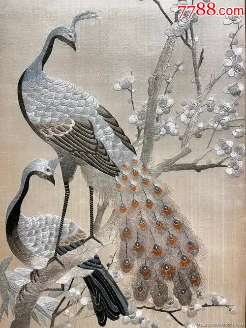 清花鸟粤绣1对-粤绣画/潮绣画-7788书签收藏