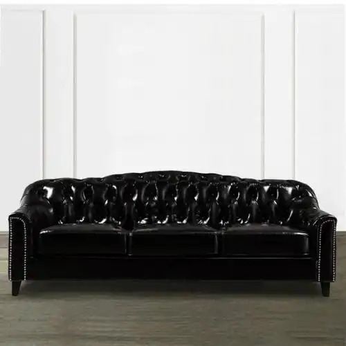 美式乡村黑色真皮拉扣沙发会所客厅书房前台休息接待沙发 进口环保