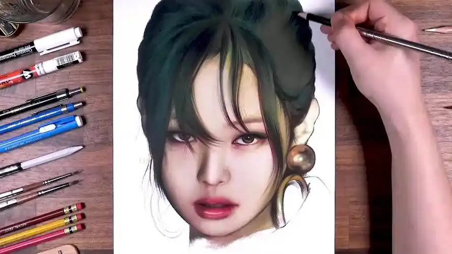 用彩铅画韩国歌手金珍妮jennie-教育视频-搜狐视频