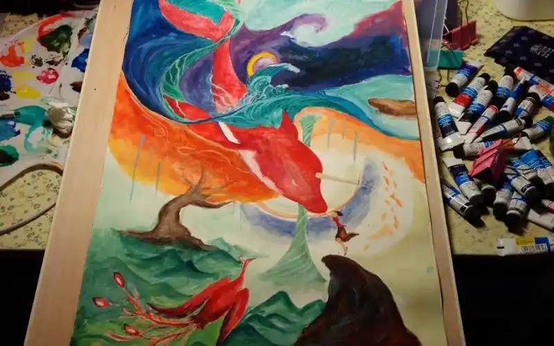 大一时候画的水彩大鱼海棠.