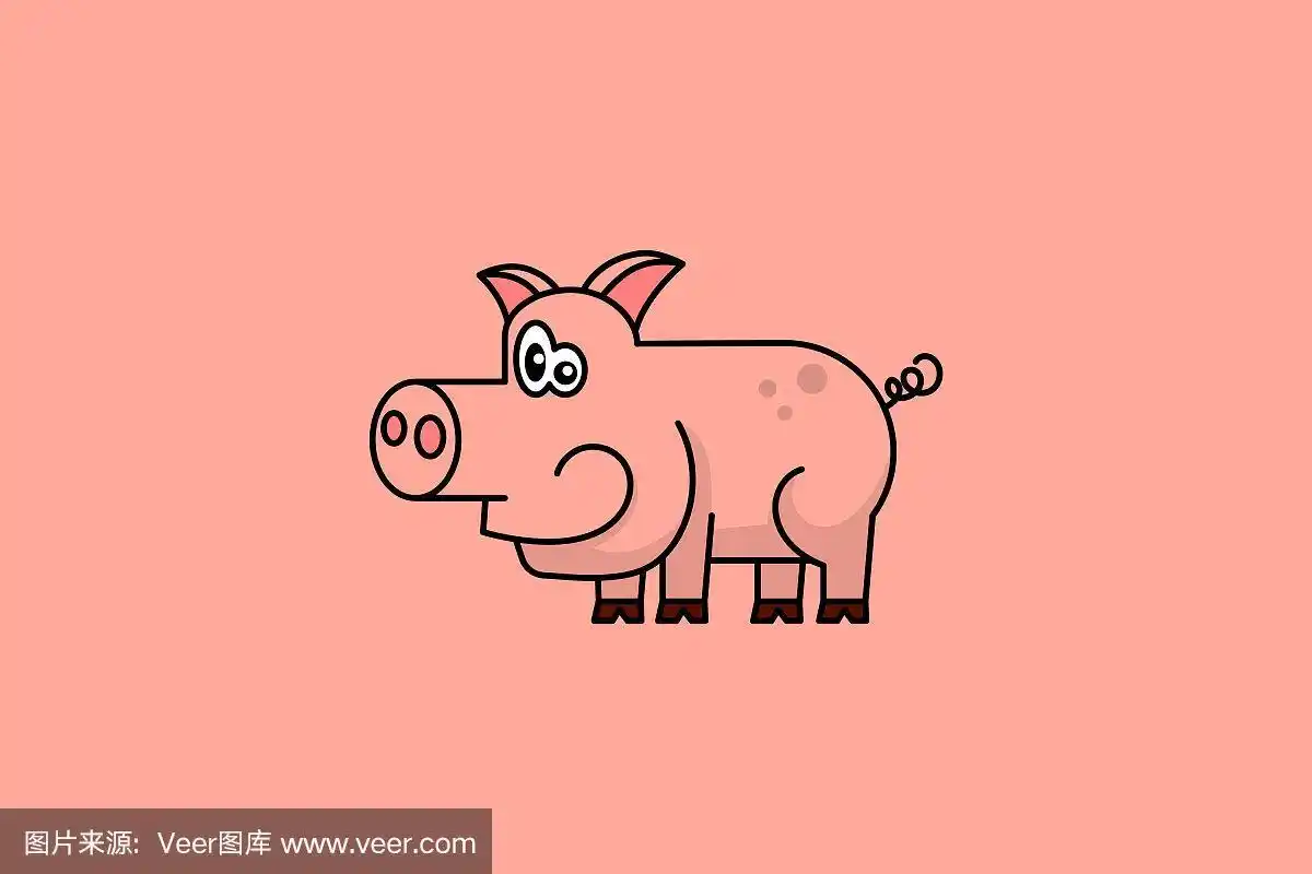 粉红色背景上的卡通小猪