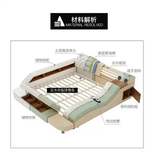 温斯丹尼 床 榻榻米床 真皮床 多功能现代床 软床 卧室家具智能床带