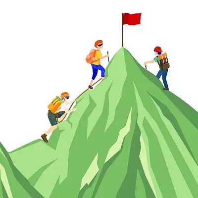 扁平登山人物元素多人艰难登山团队合作坚韧精神攀登登山人物励志