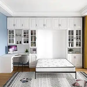 现代简约隐形床衣柜一体多功能实木可折叠壁床书桌书柜省空间定制