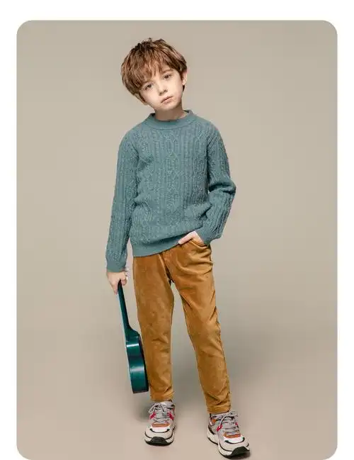 恒源祥男童羊绒衫圆领冬季儿童针织衫纯羊绒纯色男孩洋气打底毛衣