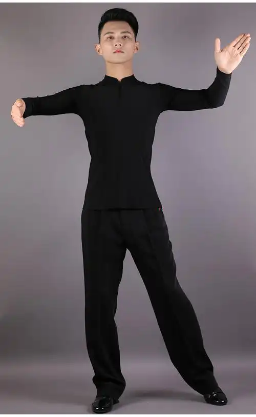 三木舞蹈练功服摩登男成人新款跳舞男士春夏男式t恤男装开衫加厚u