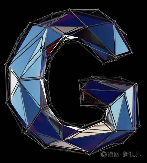 大写拉丁文字母 g 在低保利样式蓝色被隔绝在黑色背景上