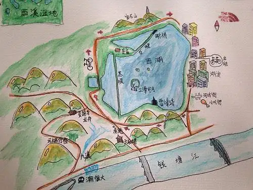 手绘西湖线路图