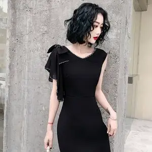 黑色宴会晚礼服裙轻奢小众高端连衣裙平时可穿法式洋装短款名媛女