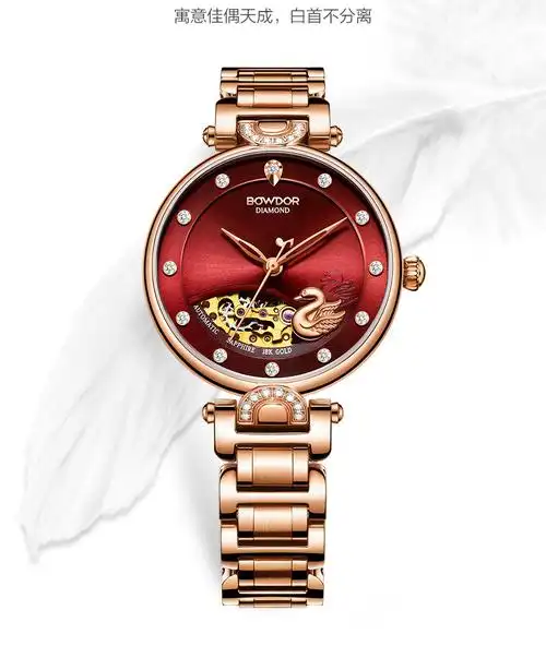 宝舵bowdor手表女天籁之声天鹅湖新品镶钻防水进口全自动机械优雅钢带