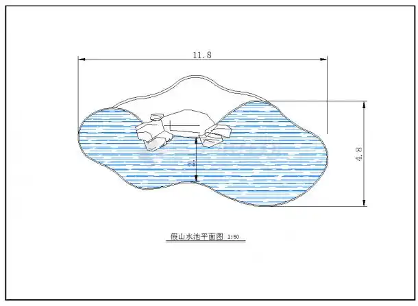地区公园大型假山水池详细施工平面图,内容包括:假山水池平面图等内容