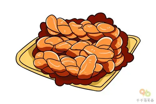 江苏盐城传统小吃 伍佑糖麻花简笔画_地方美食简笔画