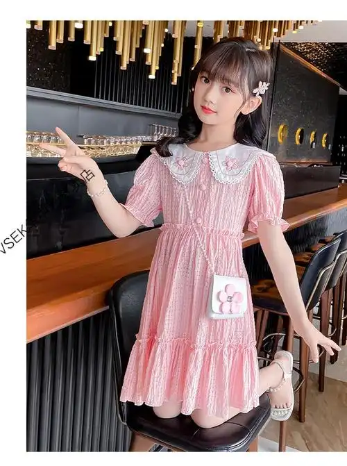 穿的女童绿色连衣裙纯棉夏季2022新款儿童公主裙森系女孩裙子薄款洋气