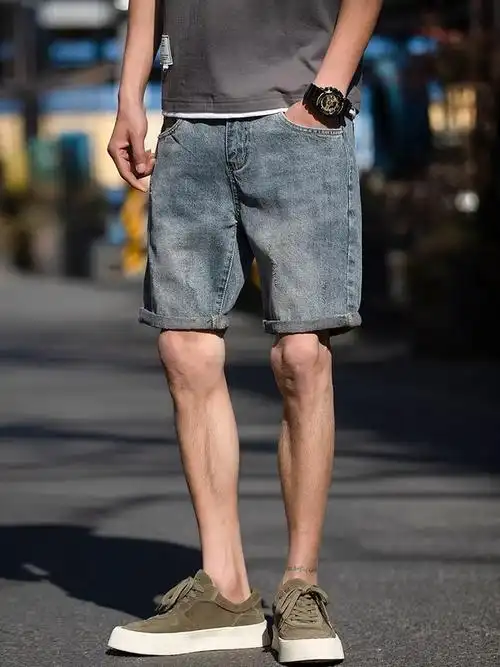 夏季美式男士牛仔短裤宽松阿美咔叽直筒休闲薄款宽松五分裤百搭潮