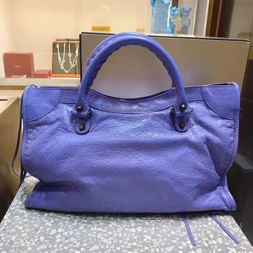 95新 balenciaga巴黎世家 蓝色机车包 手提单肩斜挎包