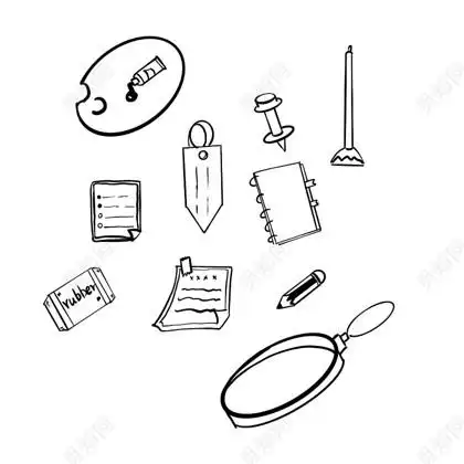 黑白简约文具装饰学习用具画材png素材文具装修