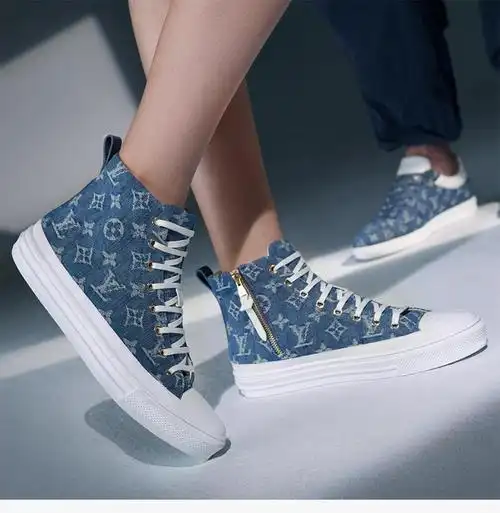 lv 女士stellar 牛仔蓝monogram牛仔布高帮运动鞋休闲鞋帆布鞋女鞋