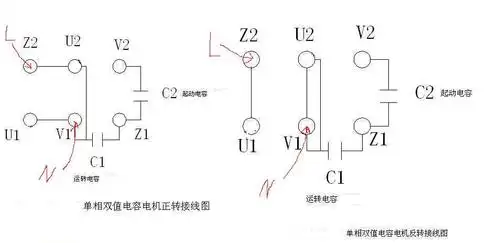 六线柱单相双电容电机接线图