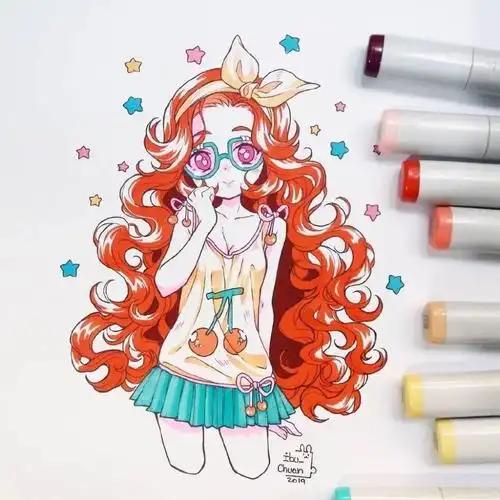 ibu_chuan一组超可爱的马克笔卡通美少女——shou hui painting手绘