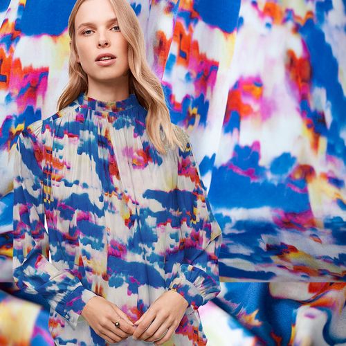 煊缎 双绉桑蚕丝布 彩色扎染连衣裙布料夏天服装制衣手工diy面料