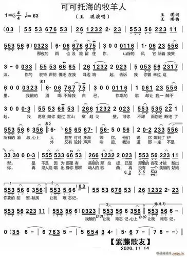 可可托海的牧羊人简谱王琪演唱