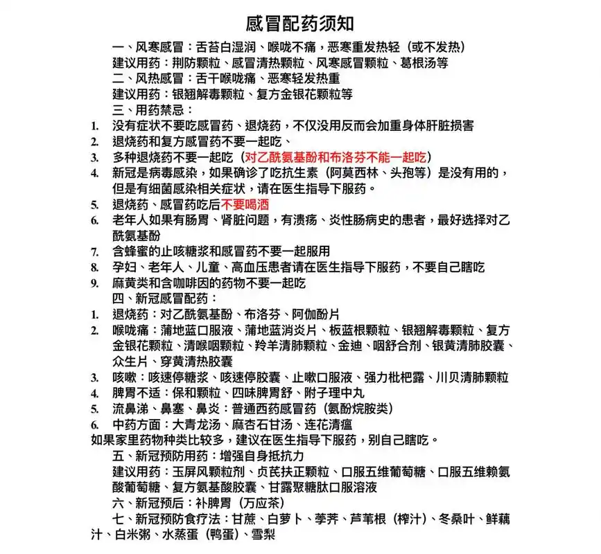 感冒配药须知 实在搞不清楚,就发我