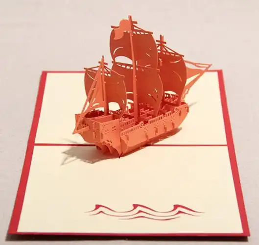 3d立体帆船定制创意礼品商务邀请/员工生日礼物/新年 橙色 13*16贺卡